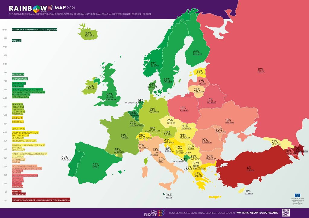 ILGA-Europe 2021 - raport, Tęczowa Mapa Europy / Foto Prime News: facebook.com/ilgaeurope